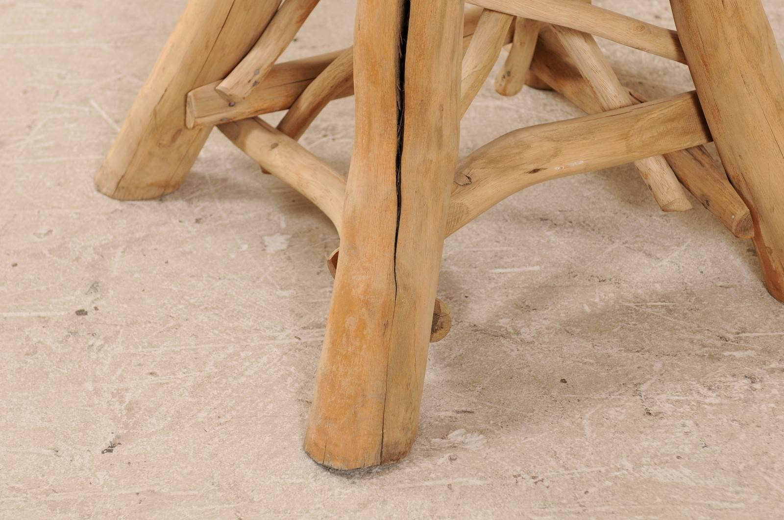 European Rustic Natural Tree Branch Occasional Table with Honed Stone Top 4