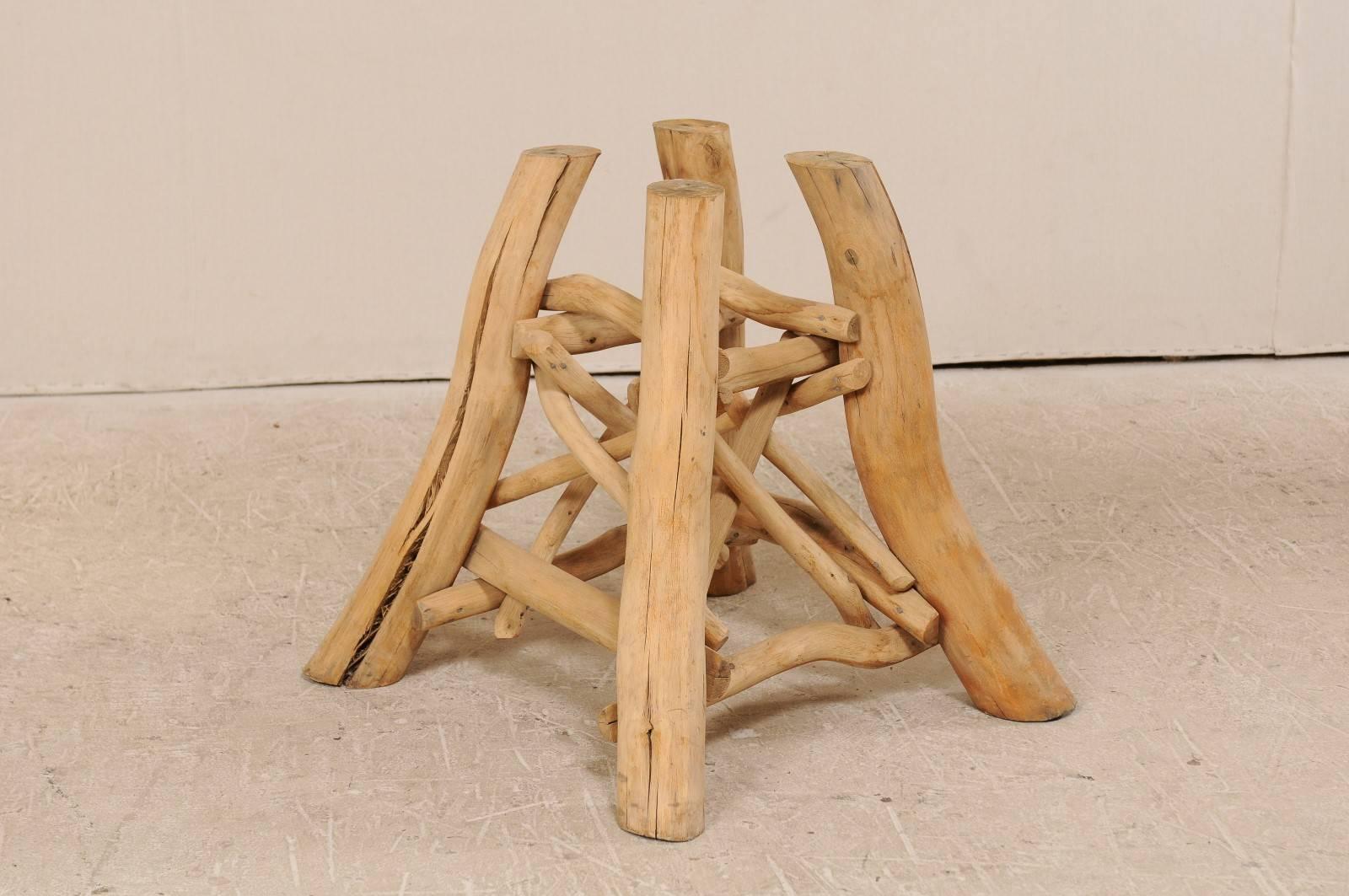 European Rustic Natural Tree Branch Occasional Table with Honed Stone Top 6