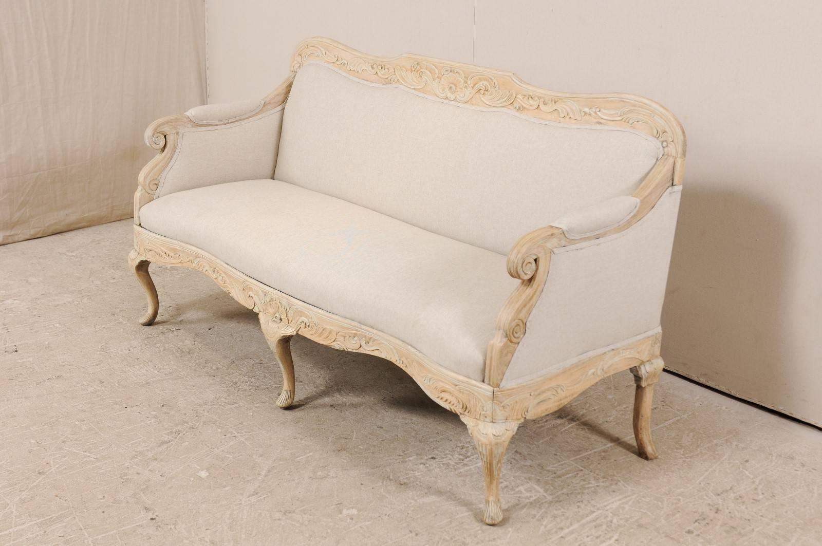 European Danish Period Rococo 18th Century Sofa with Beautiful Floral Carved Details For Sale