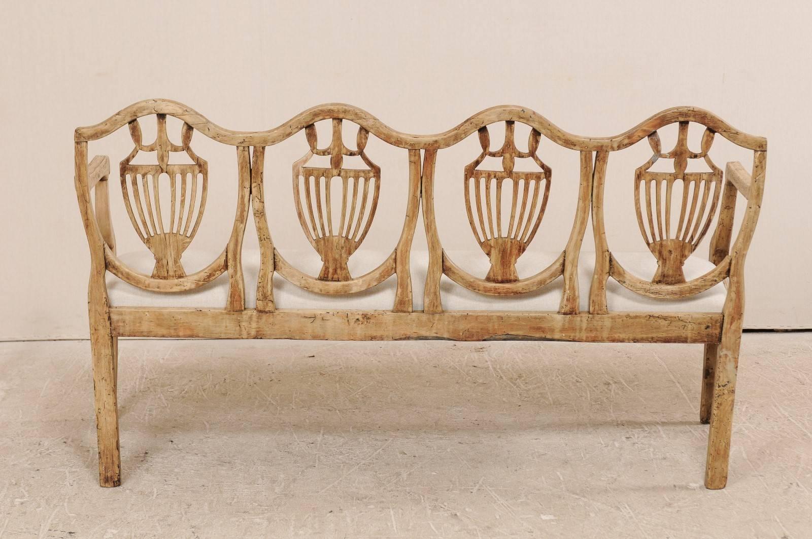 18th Century Italian Bleached Fruitwood Sofa Bench with Urn Motif Back Splat 5