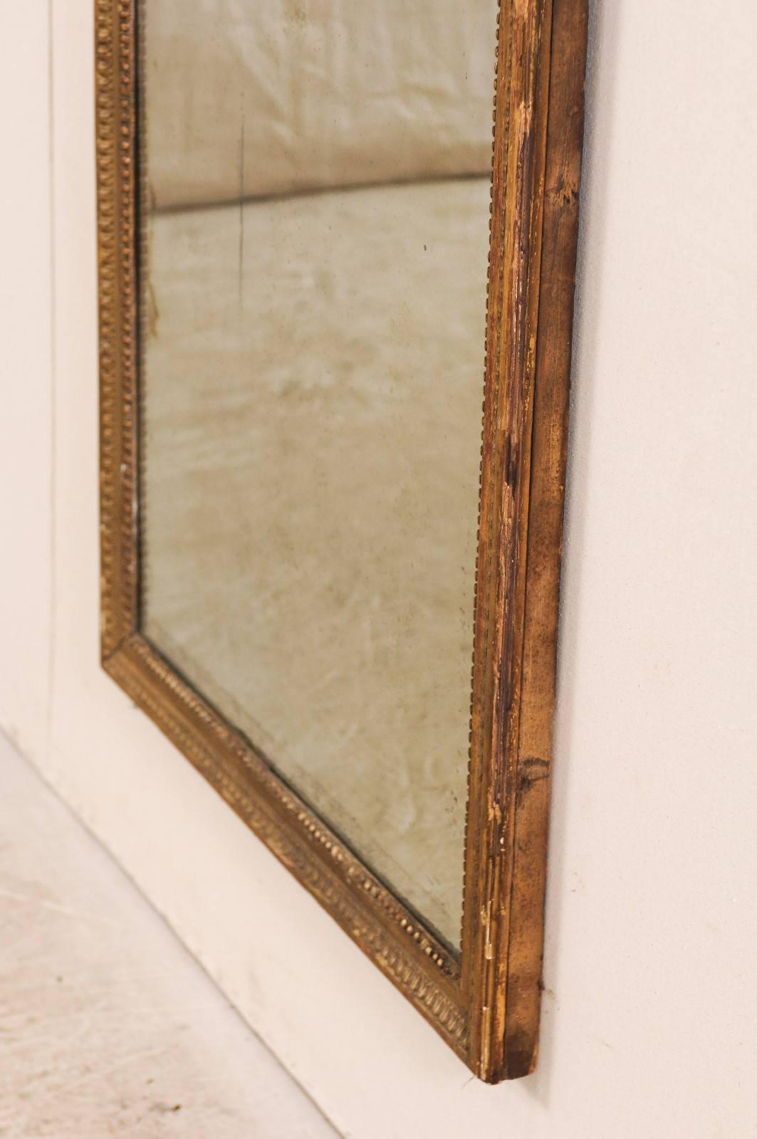 French Early 19th Century Tall Wall Mirror with Lovely and Simple Beading 1