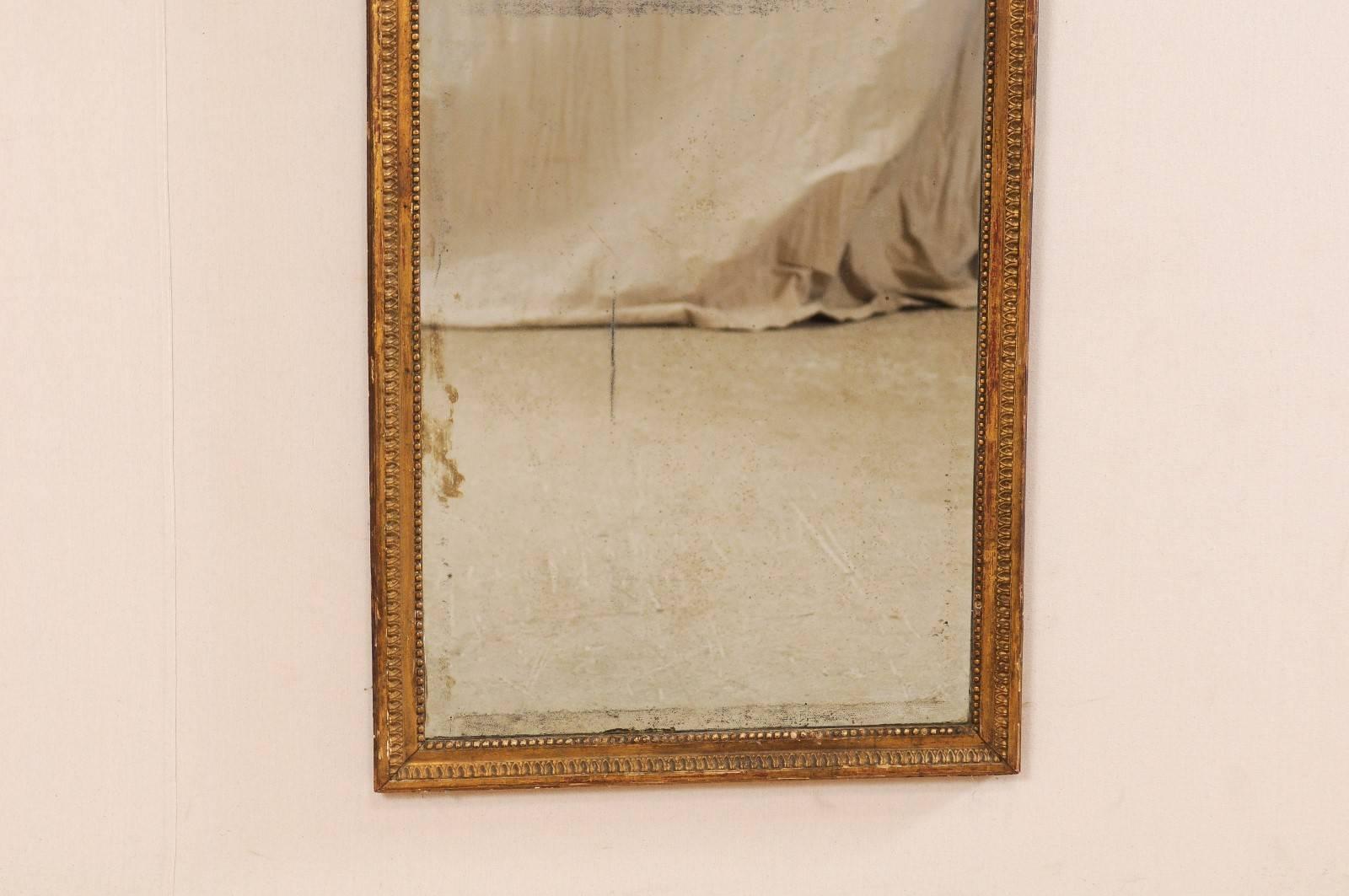 Carved French Early 19th Century Tall Wall Mirror with Lovely and Simple Beading
