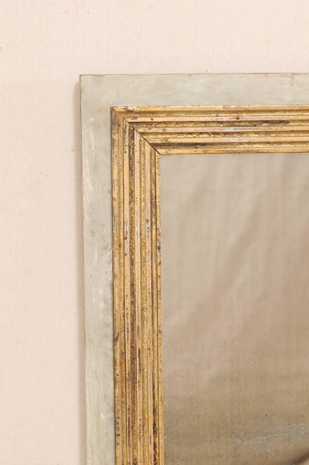 Pair of French Painted Gold and Soft Grey Mirrors with Reeded Details 1