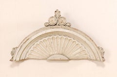 French 19th Century Carved Wood Half Moon Painted Architectural Wall Plaque