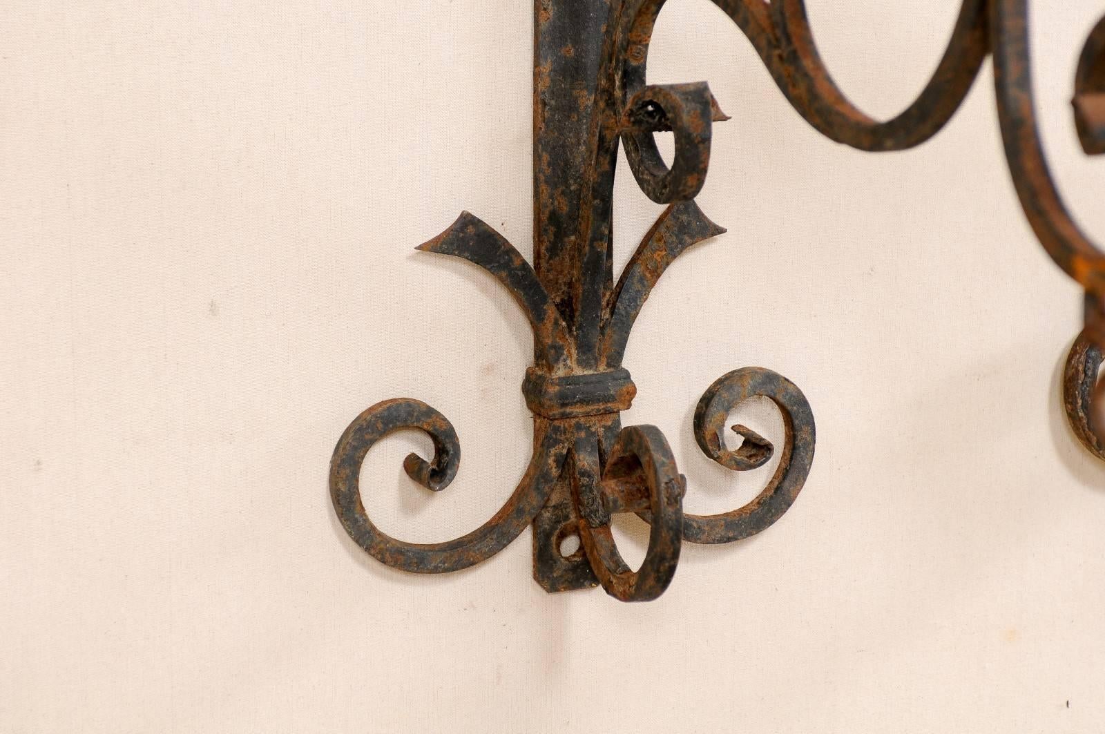 Pair of Italian, 19th Century Iron Scroll-Shaped Hangers with Great Patina In Good Condition For Sale In Atlanta, GA