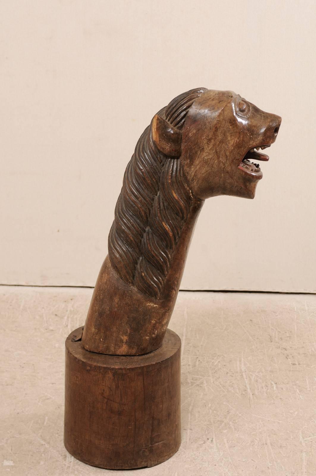 Hand-Carved 19th Century Brazilian Folk Art Wood Sculpture of Mysterious Playful Animal