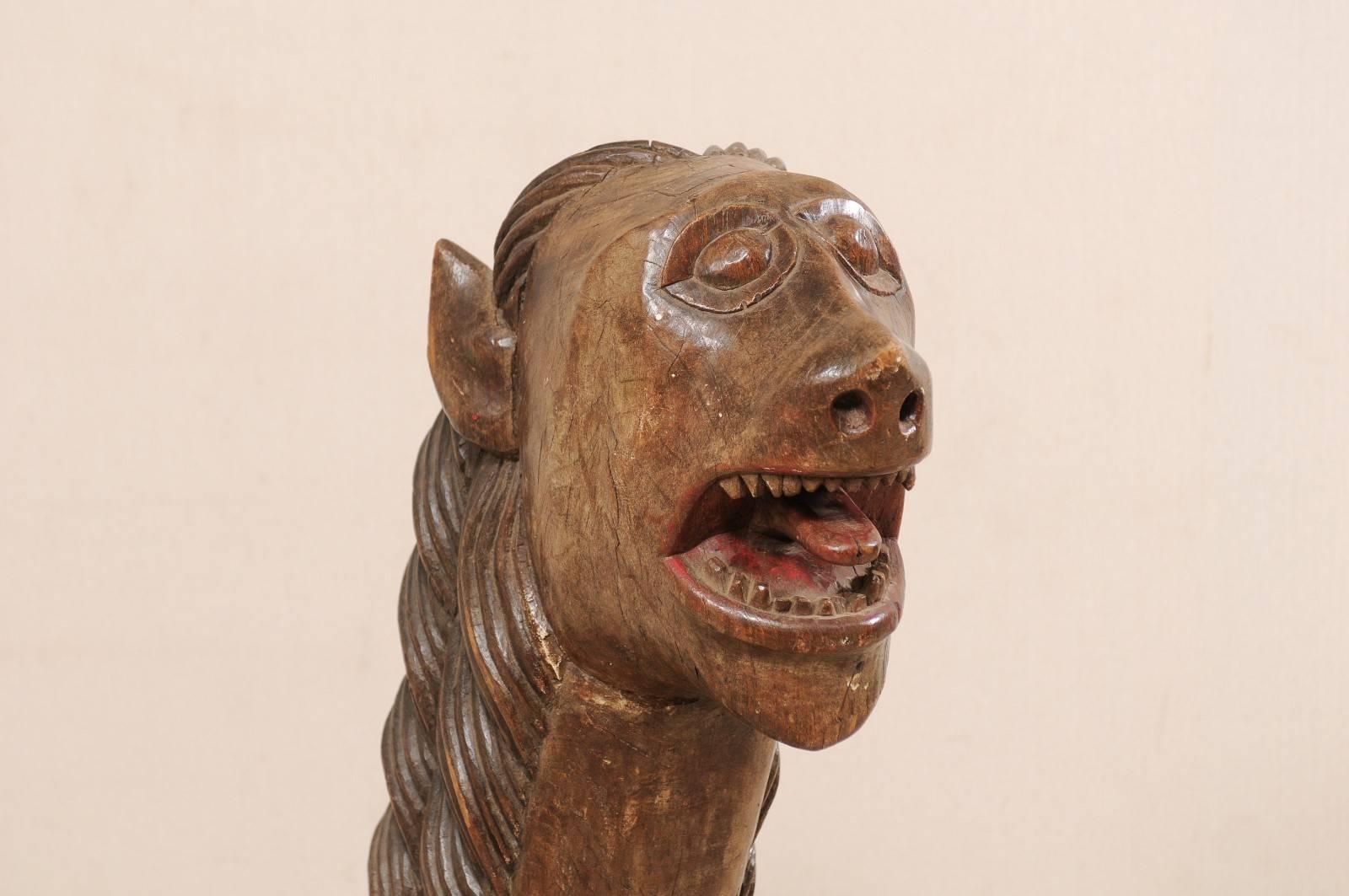 19th Century Brazilian Folk Art Wood Sculpture of Mysterious Playful Animal 1