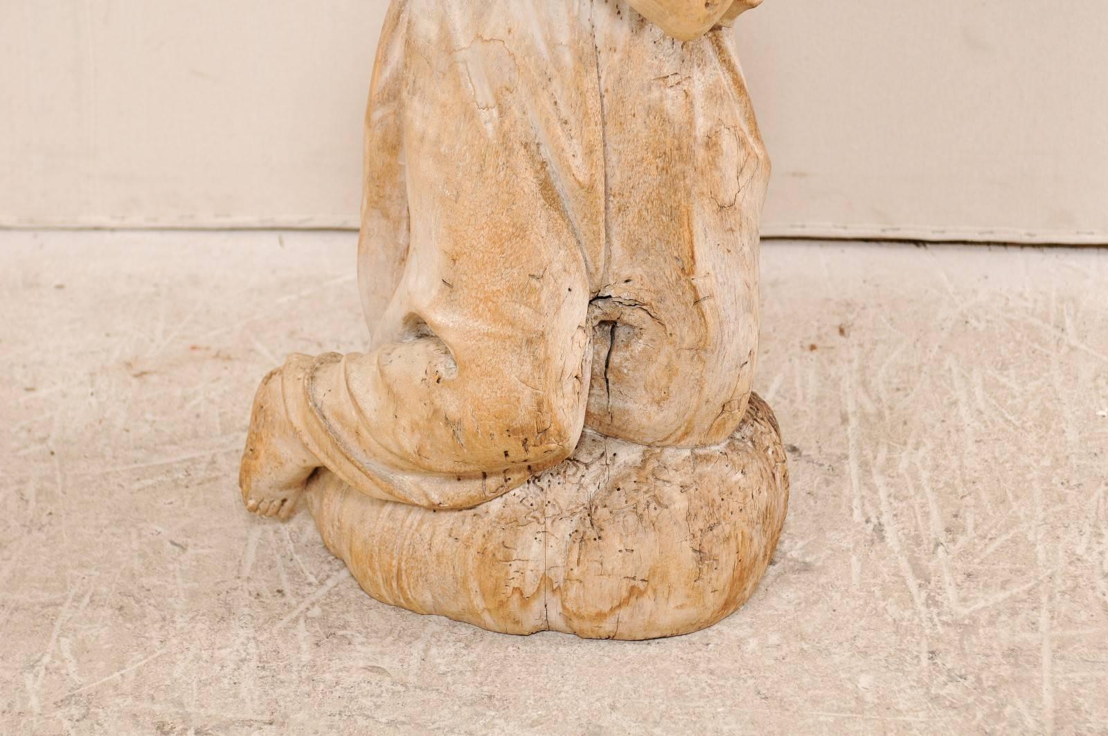 French 18th Century Carved Wood Female Figure Kneeling in Prayer