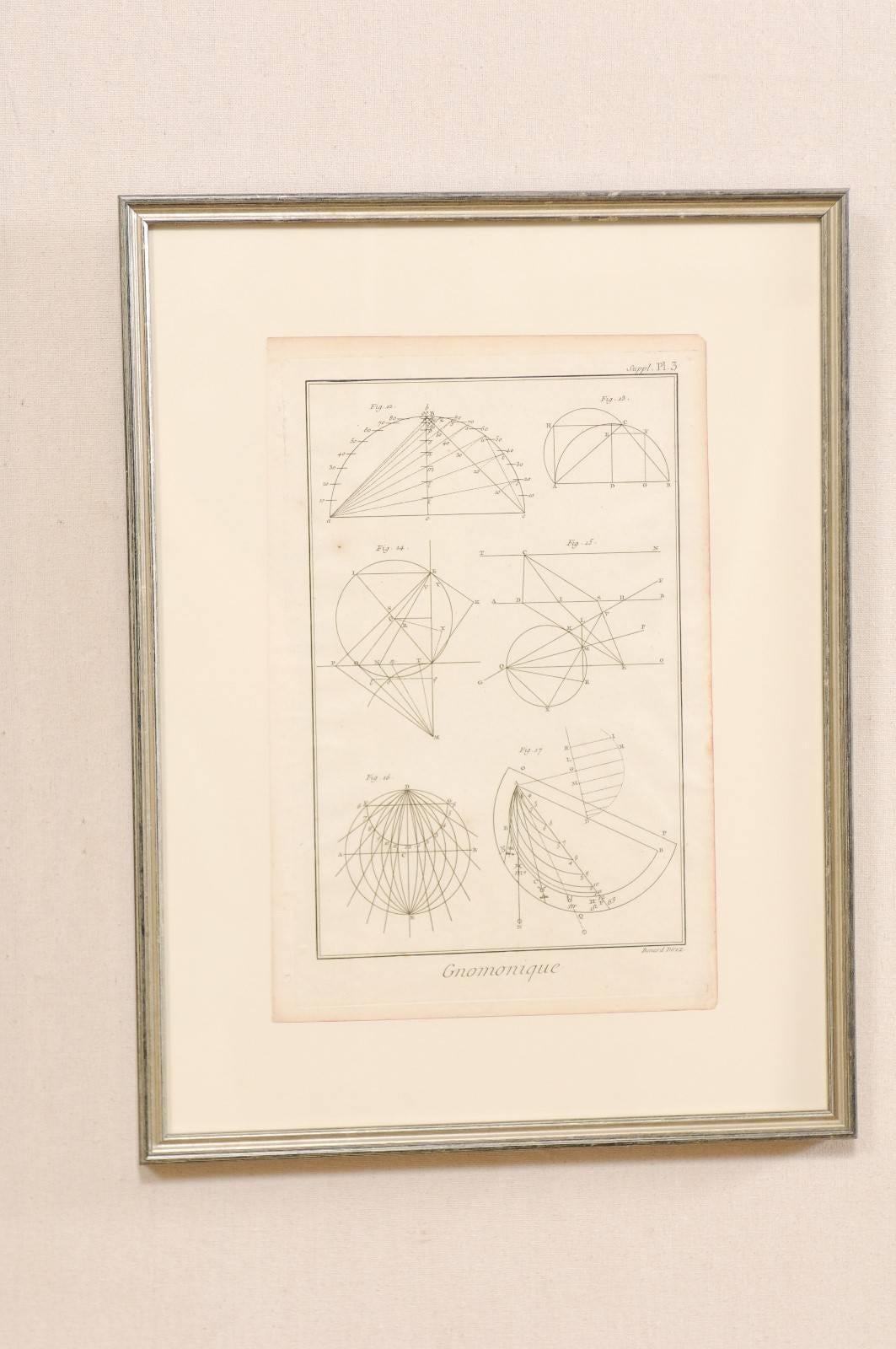 Pair of Mechanical and Geometrical French, 18th Century Framed Renderings In Good Condition In Atlanta, GA