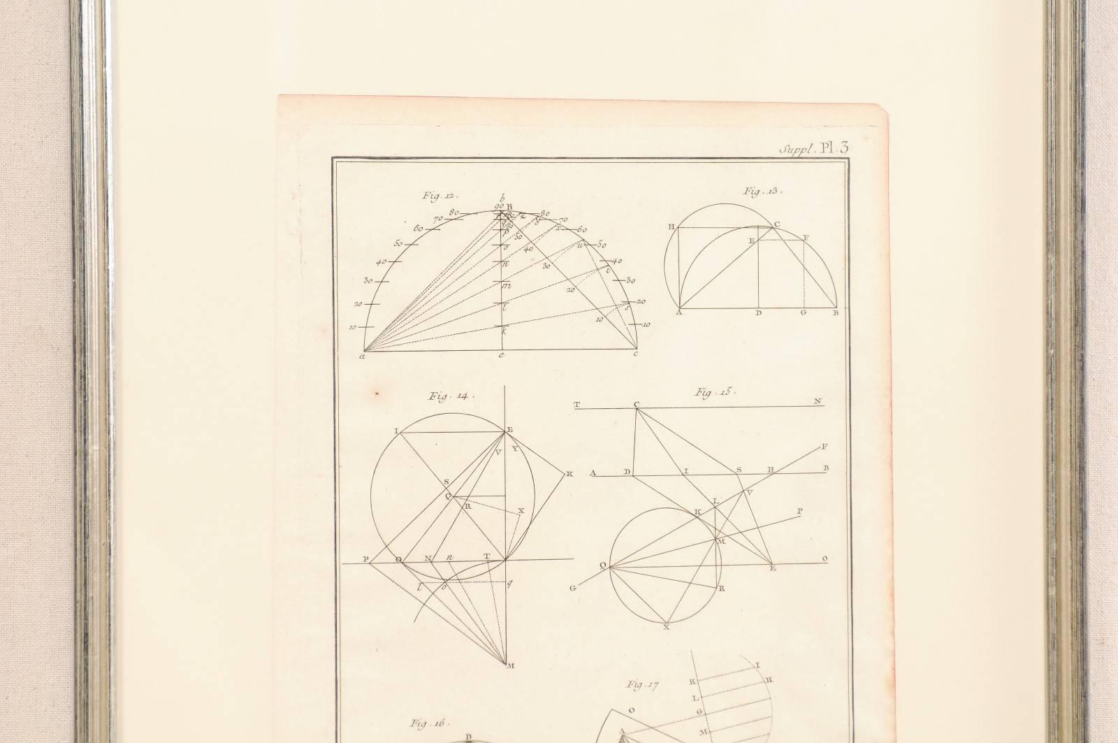 18th Century and Earlier Pair of Mechanical and Geometrical French, 18th Century Framed Renderings