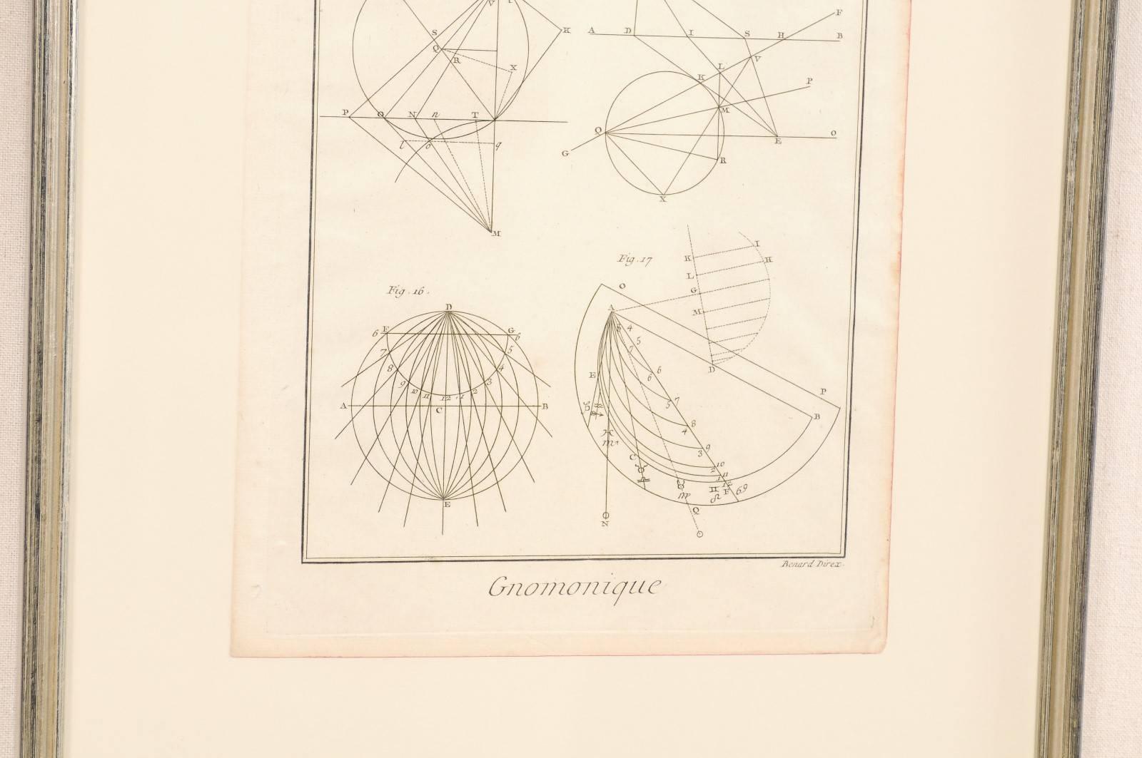 Wood Pair of Mechanical and Geometrical French, 18th Century Framed Renderings