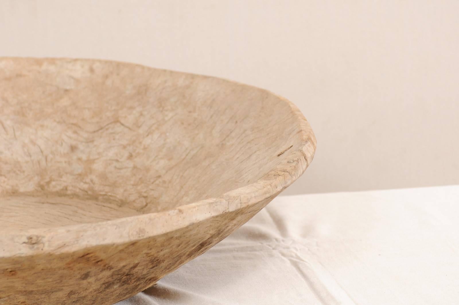 19th Century Oversized European Rustic Antique Hand-Carved Burl Wood Bowl with Round Shape