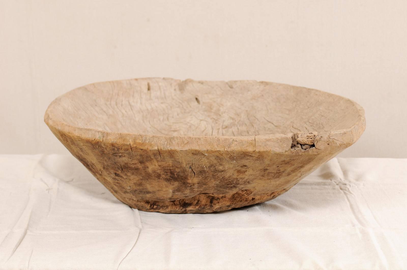 Oversized European Rustic Antique Hand-Carved Burl Wood Bowl with Round Shape 1