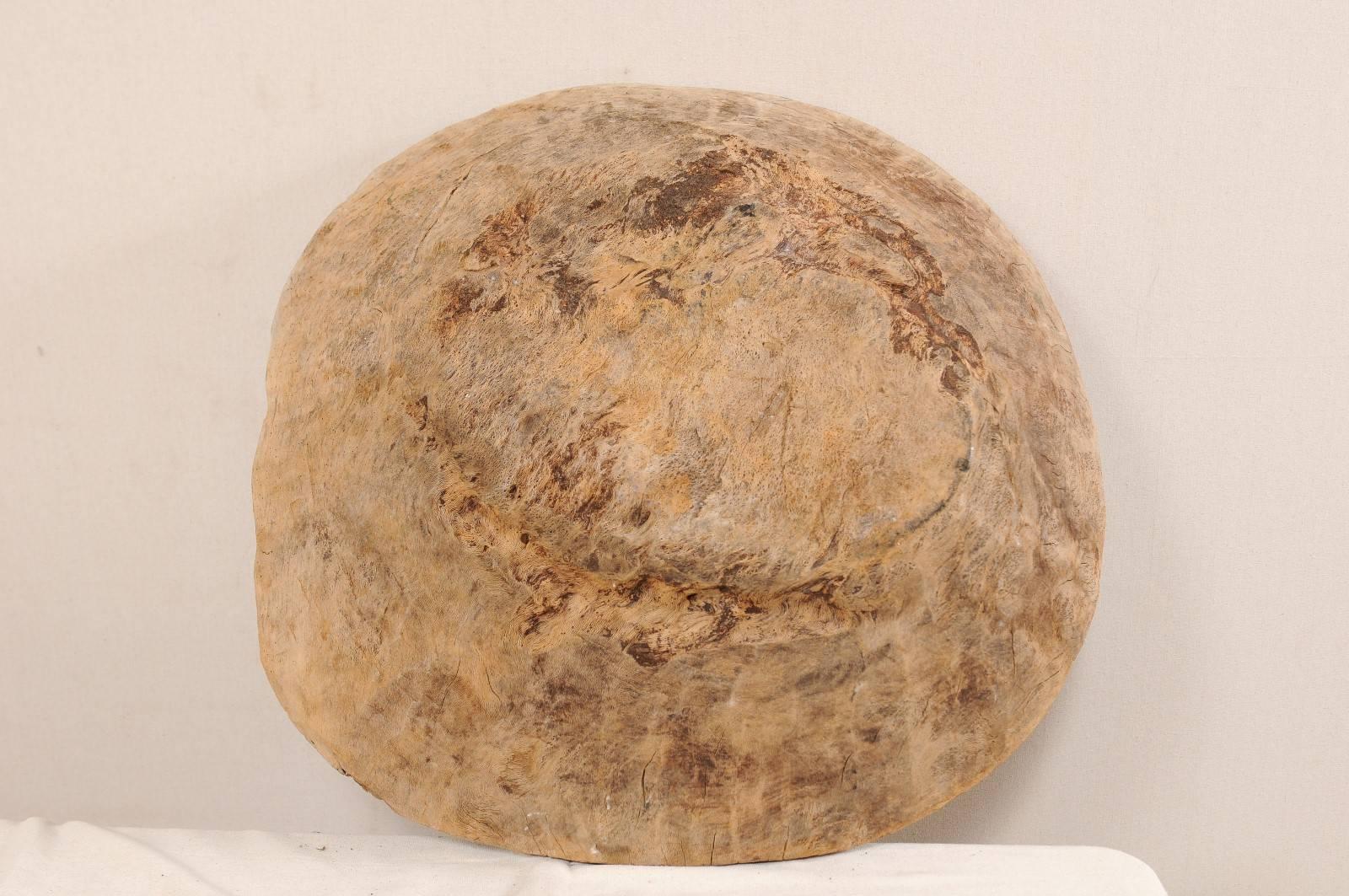 Oversized European Rustic Antique Hand-Carved Burl Wood Bowl with Round Shape 3