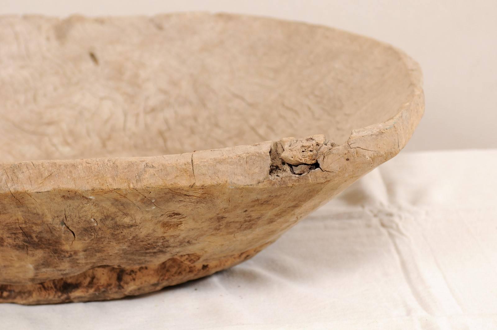 Oversized European Rustic Antique Hand-Carved Burl Wood Bowl with Round Shape 2