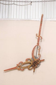 Large-Sized French 19th Century Metal Clock Hands w/ Original Paint, Wall Decor