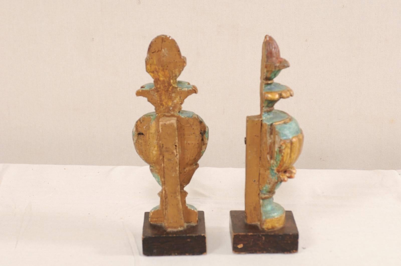 Pair of 18th Century Italian Carved and Painted Wood Urn Fragments 2