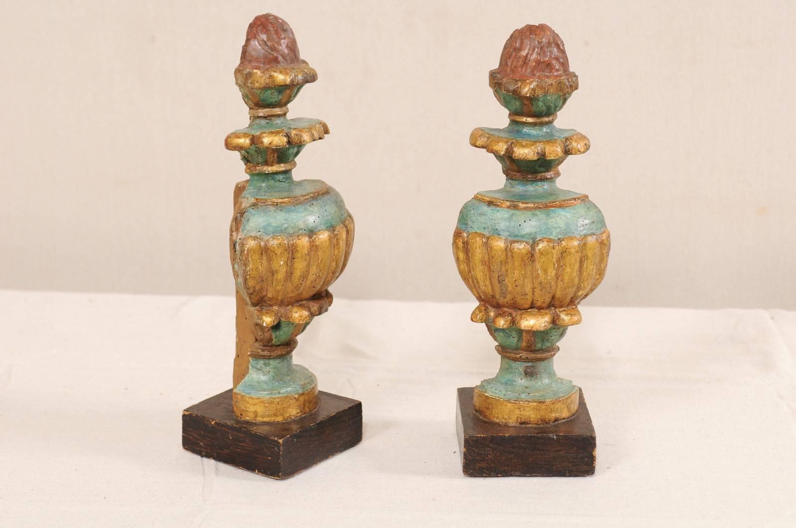 Pair of 18th Century Italian Carved and Painted Wood Urn Fragments In Good Condition In Atlanta, GA