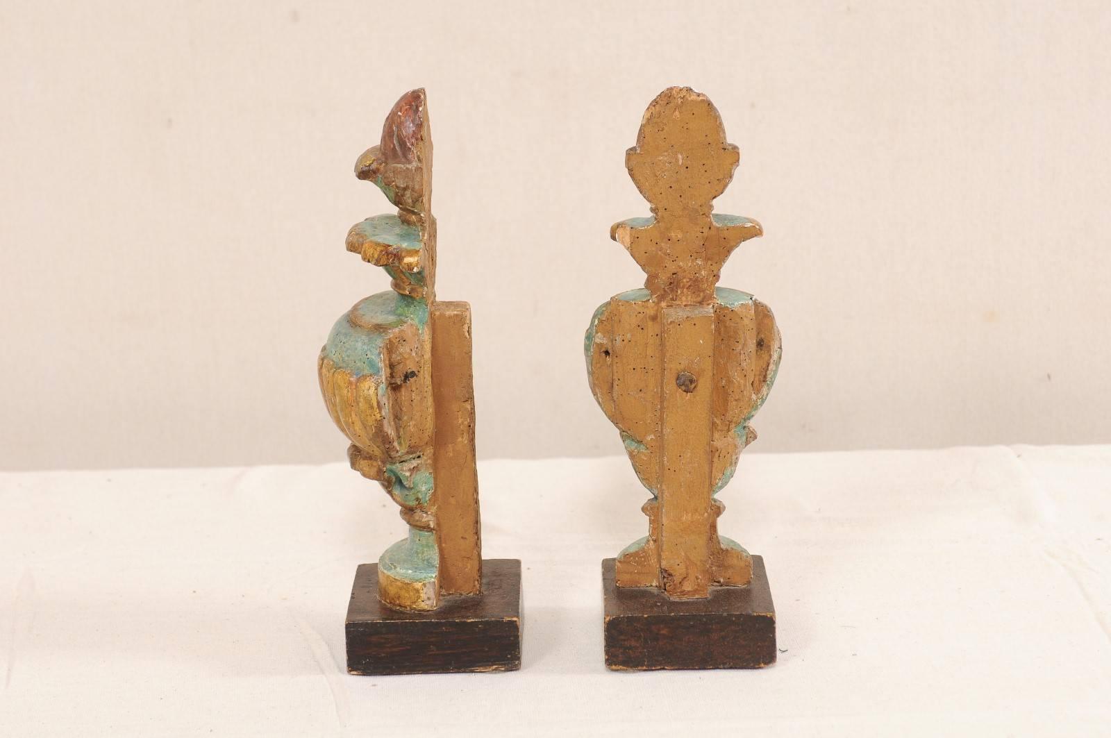 Pair of 18th Century Italian Carved and Painted Wood Urn Fragments 3