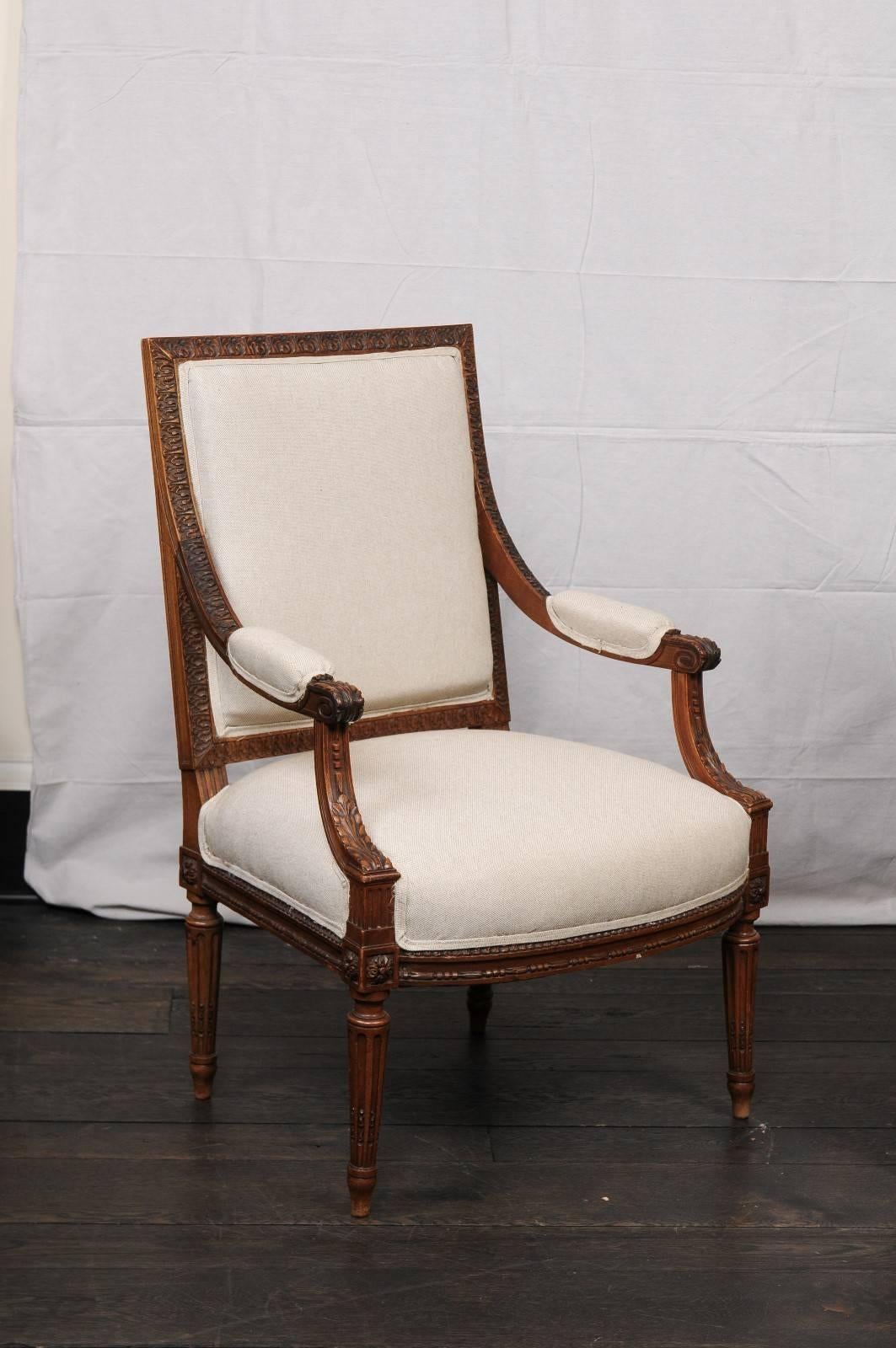 Pair of Mid-20th Century French Louis XVI Style Armchairs of Carved Wood In Good Condition In Atlanta, GA