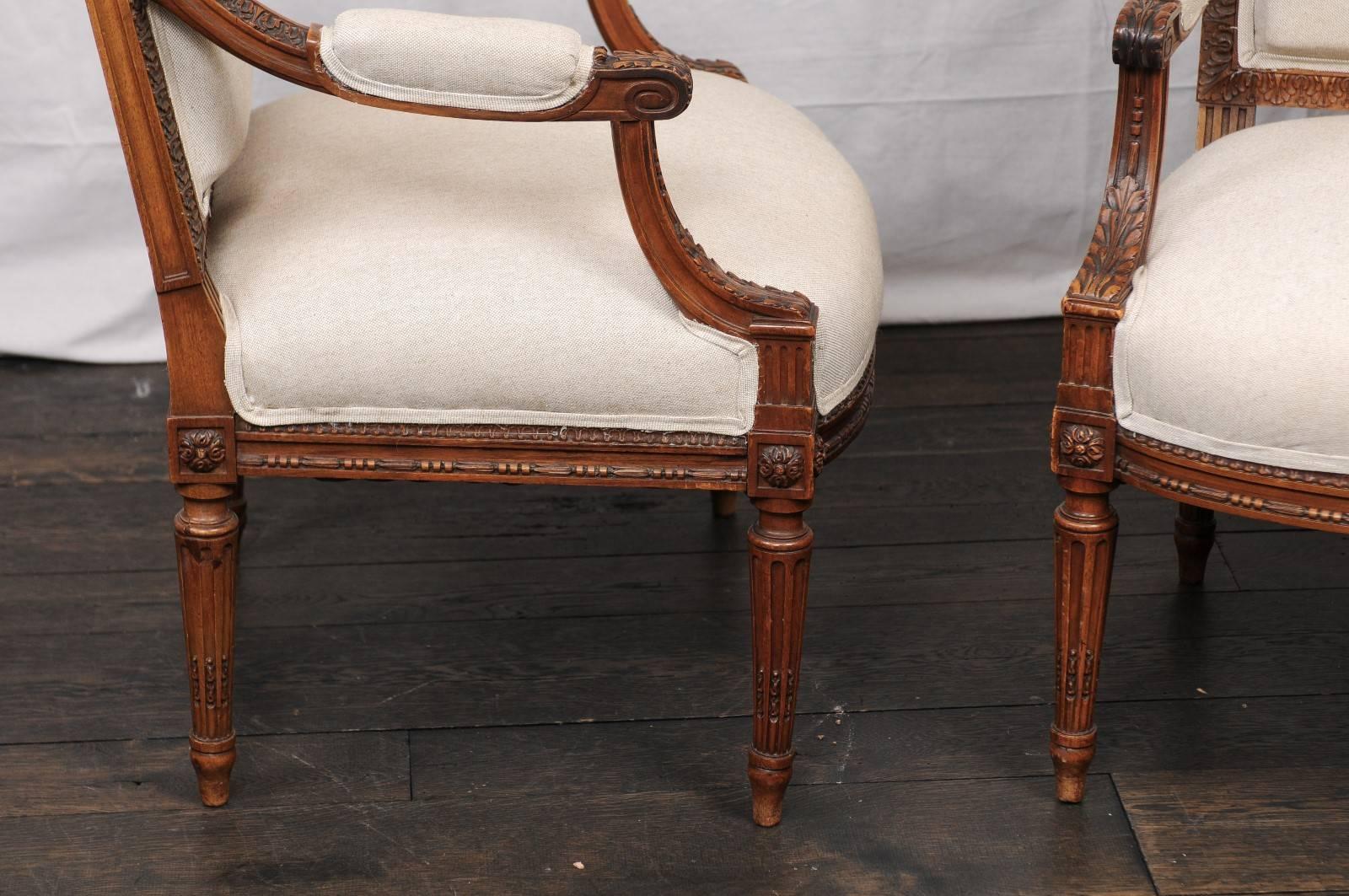 Pair of Mid-20th Century French Louis XVI Style Armchairs of Carved Wood 2