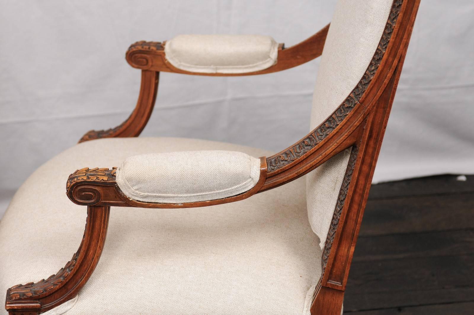 Pair of Mid-20th Century French Louis XVI Style Armchairs of Carved Wood 6