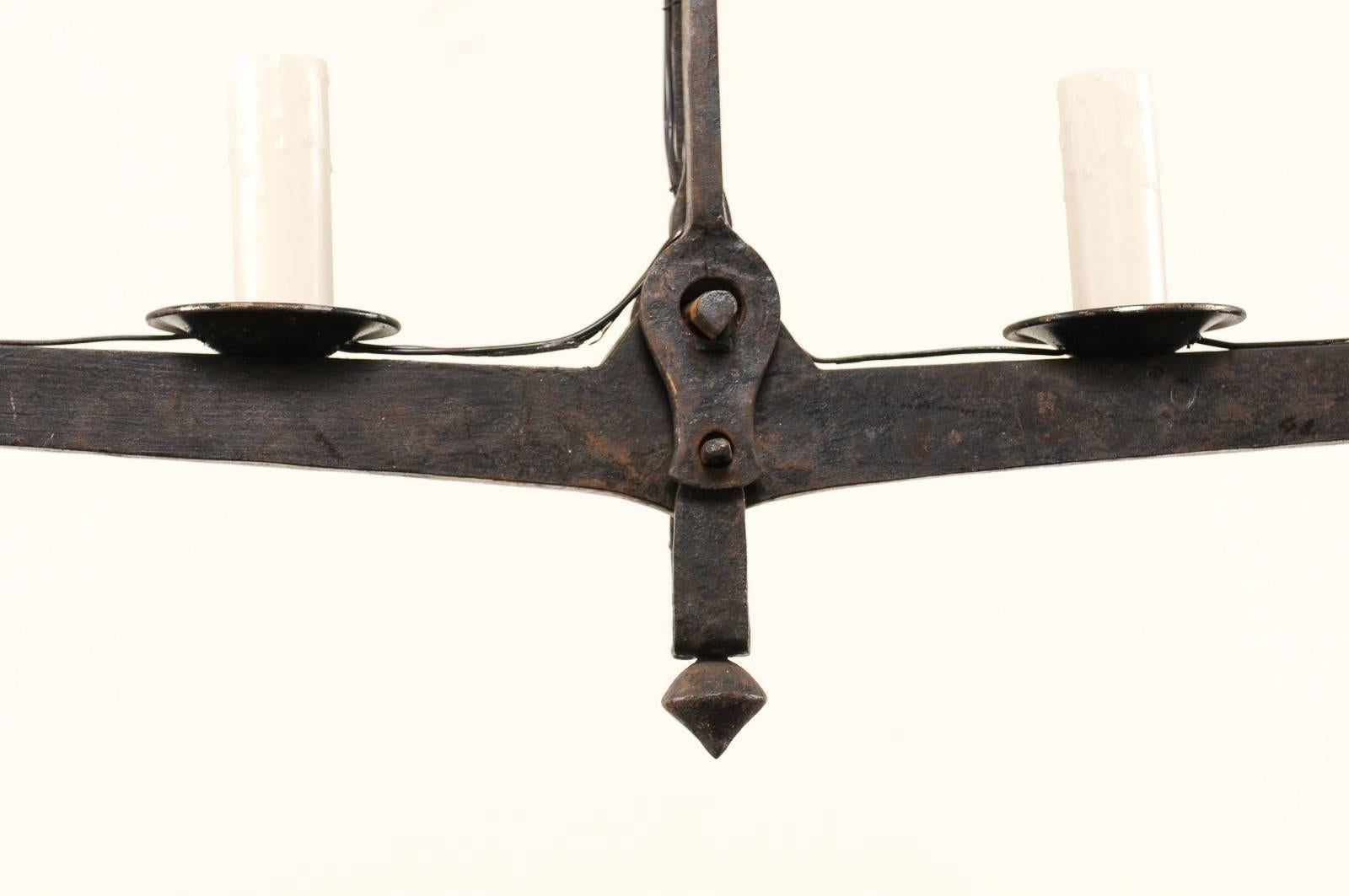 Mid-20th Century French Wrought Iron Scale Chandelier with Wide Linear Shape 3