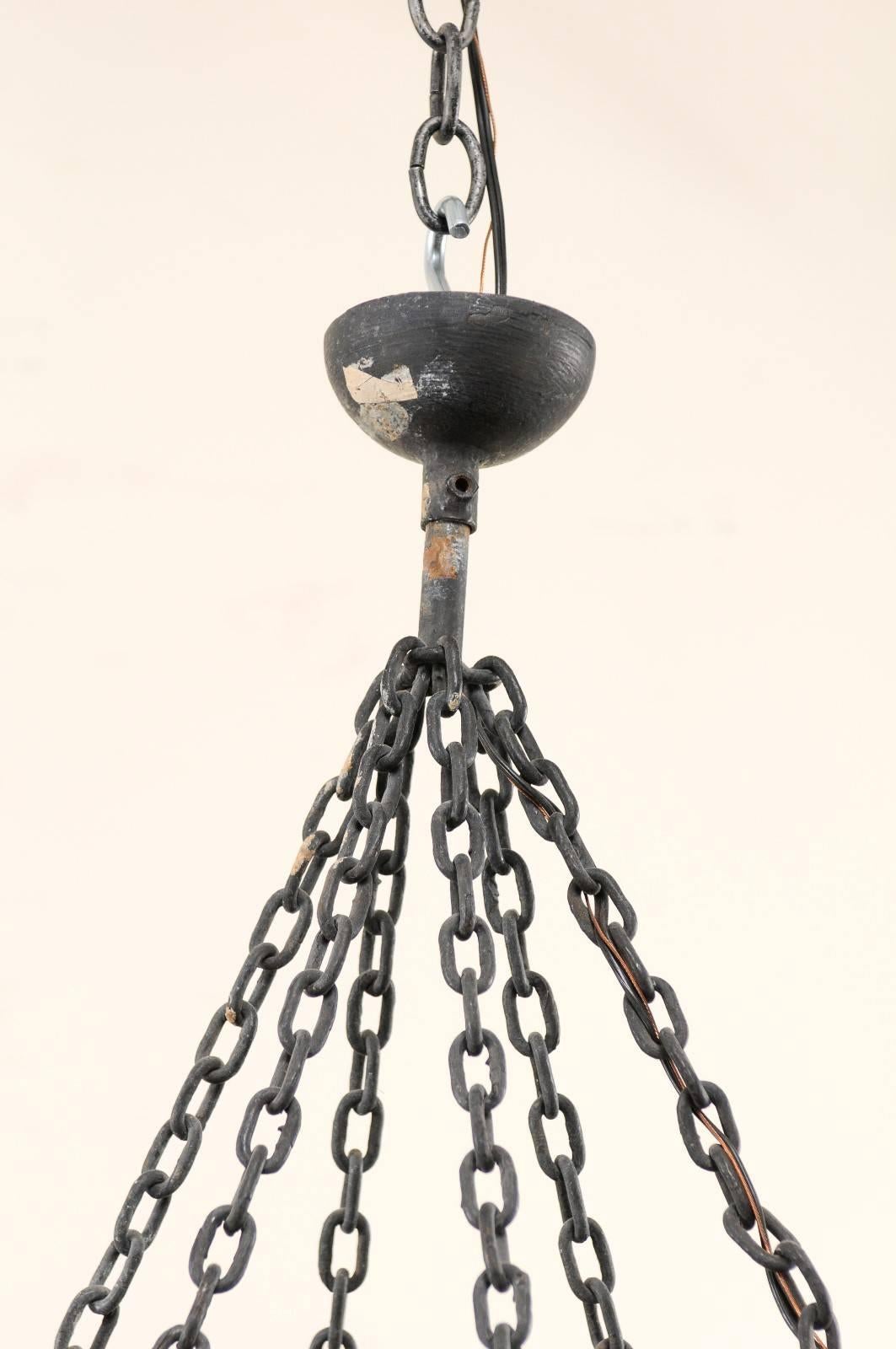 20th Century French Forged Iron Spiral Six-Light Circular Chandelier from the 1950s