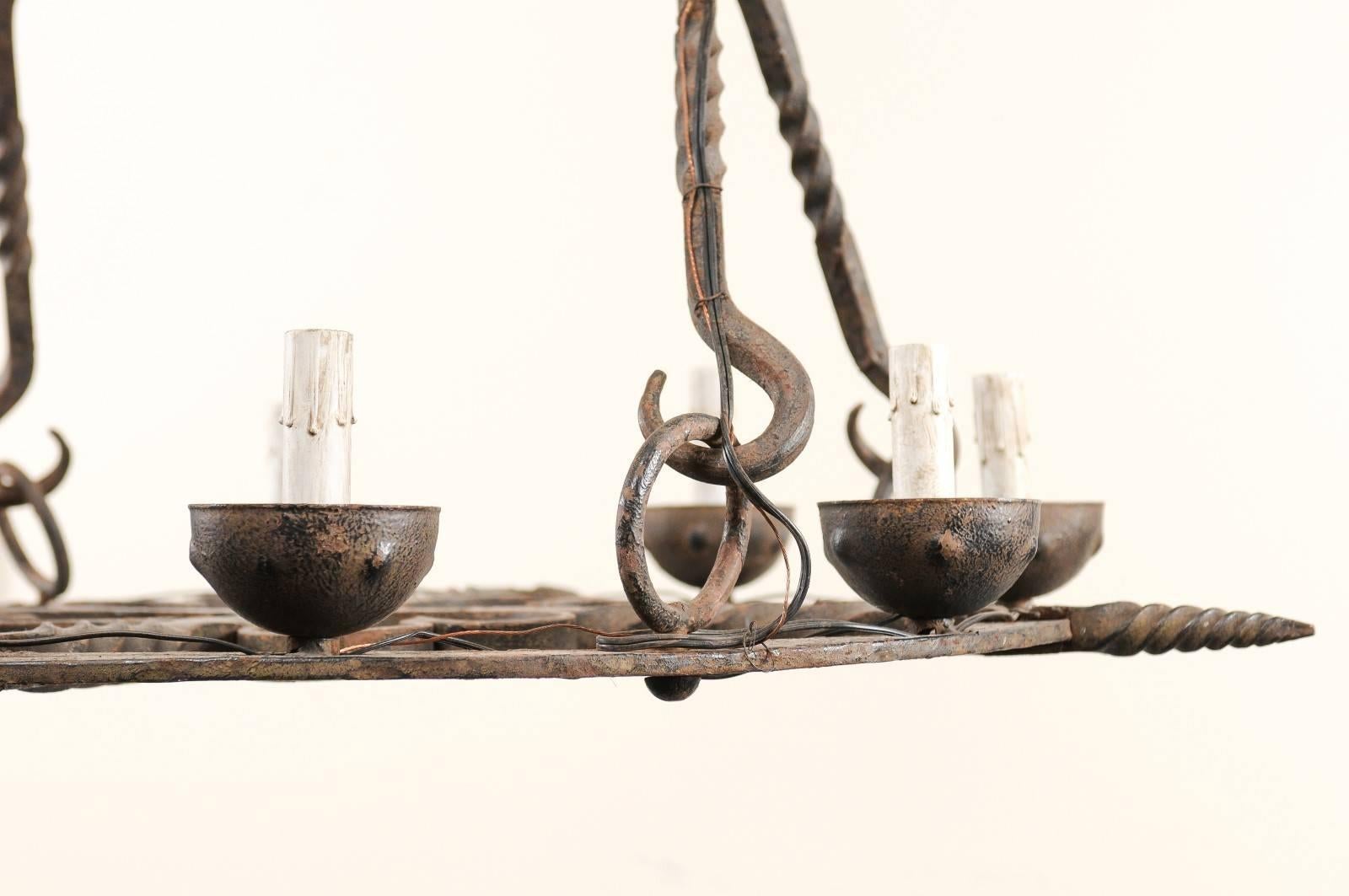 French Eight-Light Hand-Forged Iron Circular Chandelier w/Beautiful Suspension For Sale 3