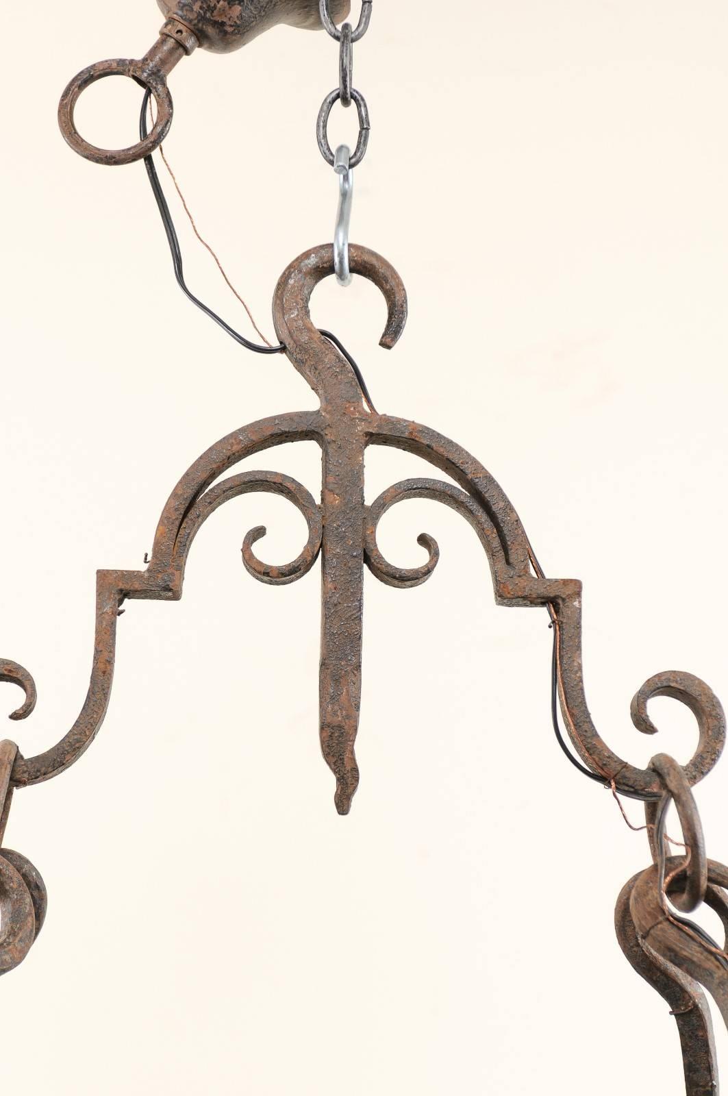 French Eight-Light Hand-Forged Iron Circular Chandelier w/Beautiful Suspension In Good Condition For Sale In Atlanta, GA
