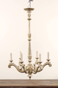 Pair of French Painted Wood Vintage Chandeliers in Neutral Cream & Beige Colors