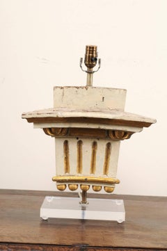 19th Century Italian Fragment Table Lamp in Painted Cream with Gilt Accents