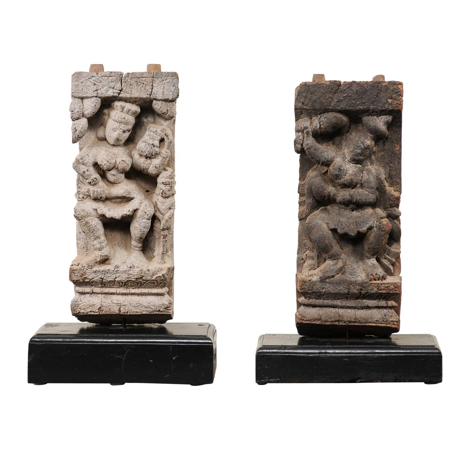 Pair of Hand-Carved 19th C. Fragments from India