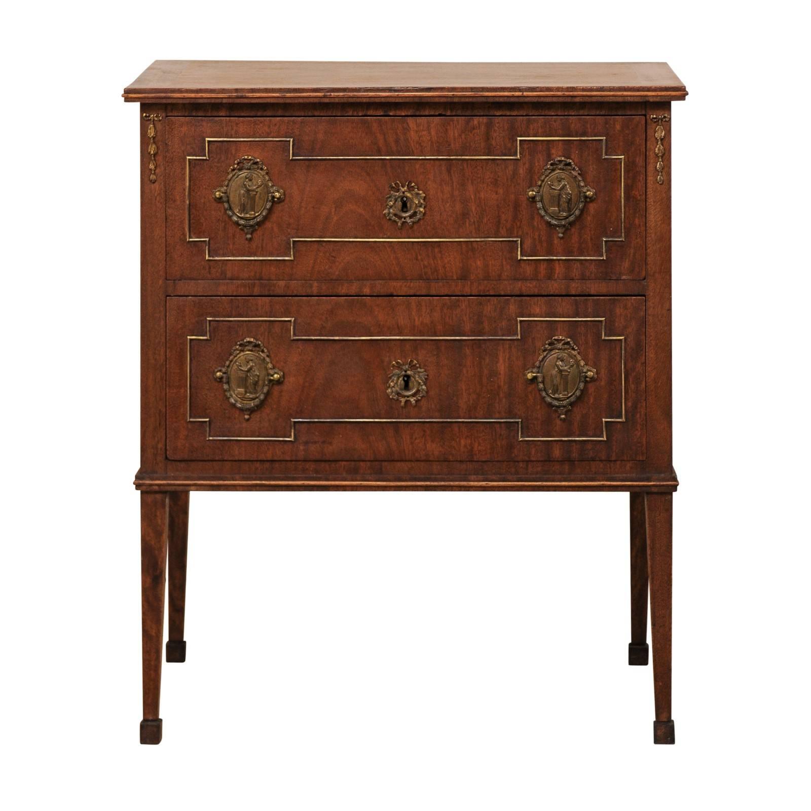French Mahogany Two-Drawer Chest, Early 20th Century, Empire Style Hardware