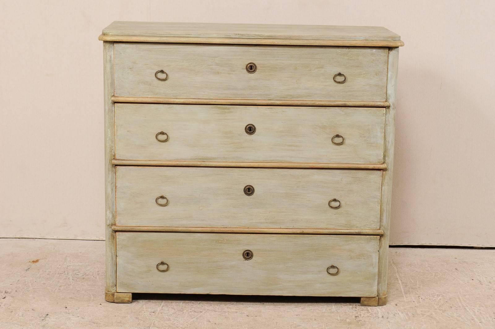Carved Swedish 19th Century Four-Drawer Karl Johan Painted Wood Chest, circa 1840-1850