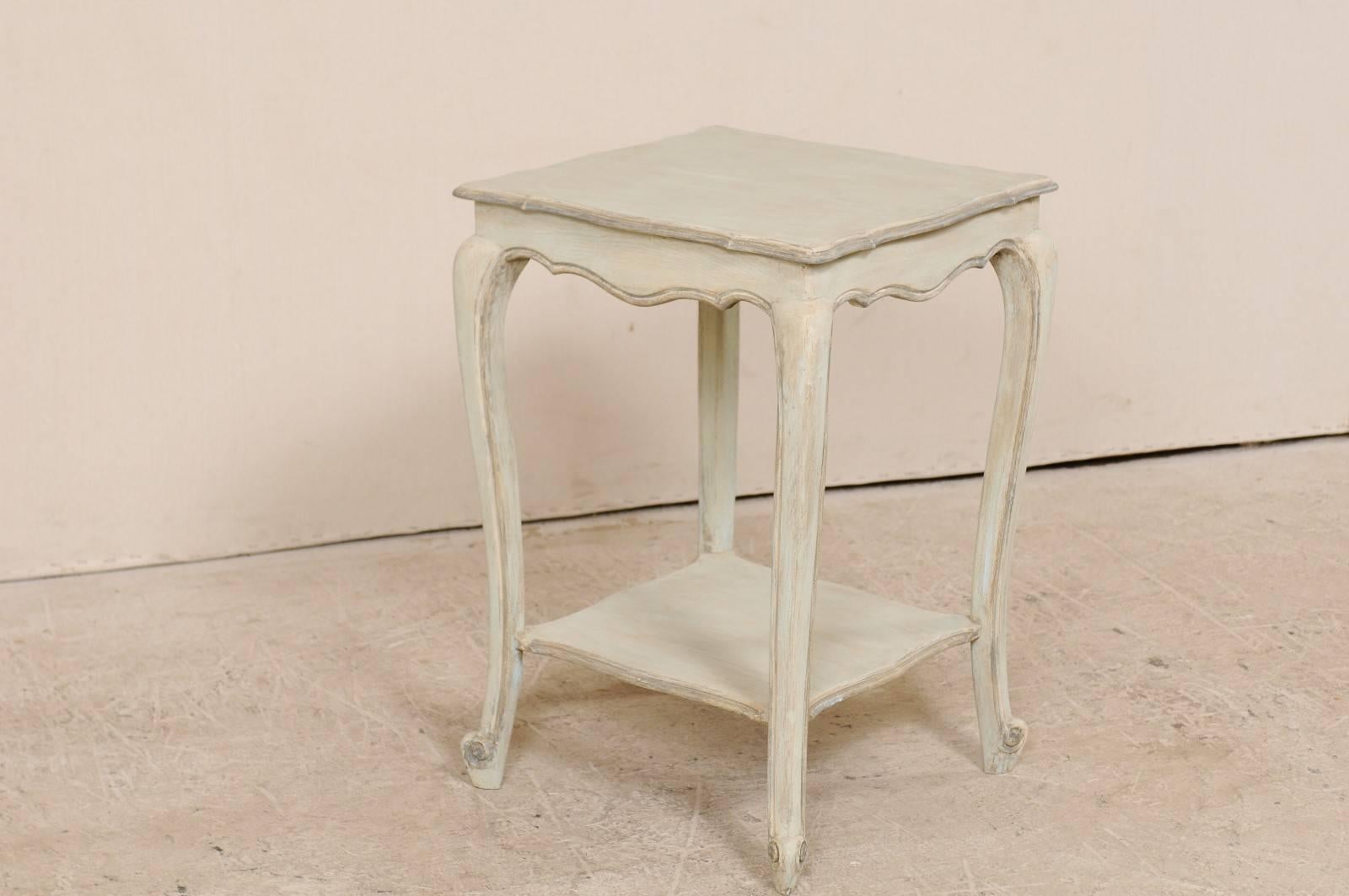 Vintage French Early 20th Century Painted Wood Side Table in Soft Pale Blue-Grey In Good Condition In Atlanta, GA