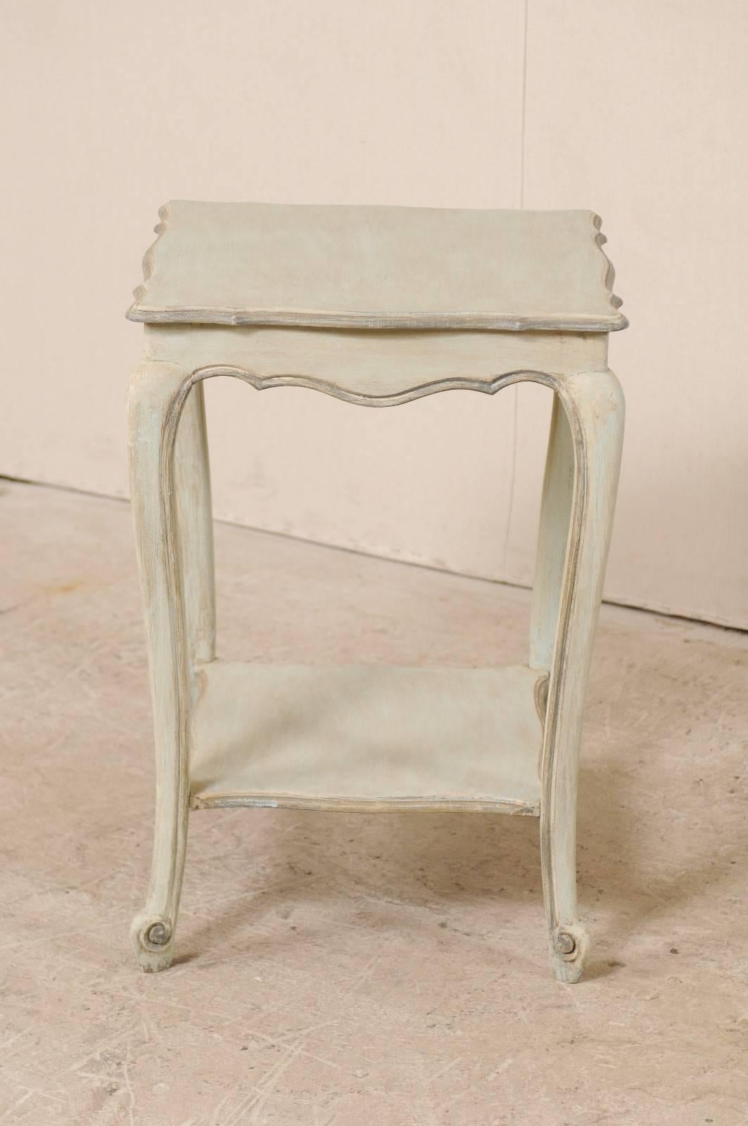 Vintage French Early 20th Century Painted Wood Side Table in Soft Pale Blue-Grey 1