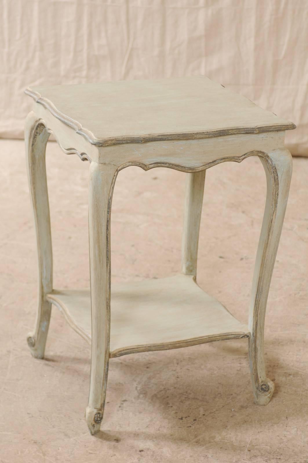 Vintage French Early 20th Century Painted Wood Side Table in Soft Pale Blue-Grey 2