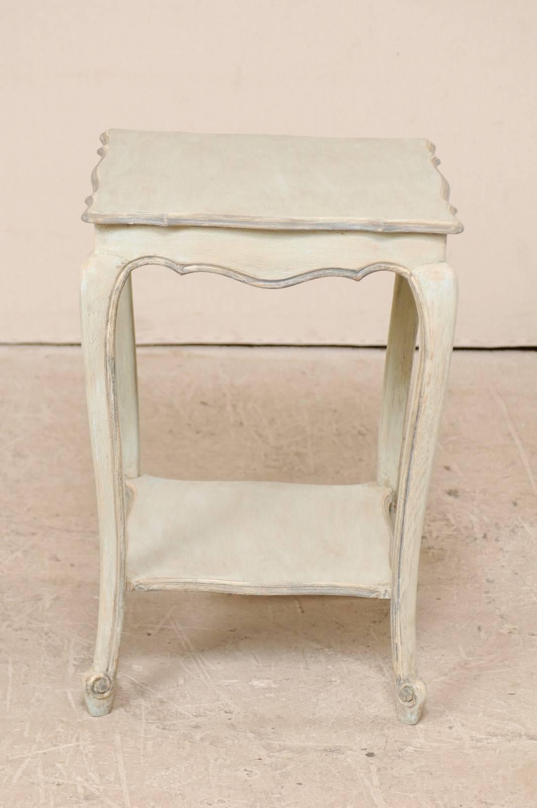 Vintage French Early 20th Century Painted Wood Side Table in Soft Pale Blue-Grey 4