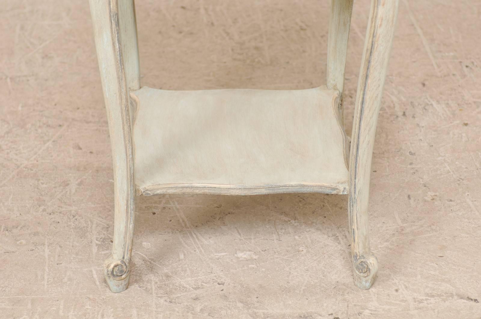Vintage French Early 20th Century Painted Wood Side Table in Soft Pale Blue-Grey 5
