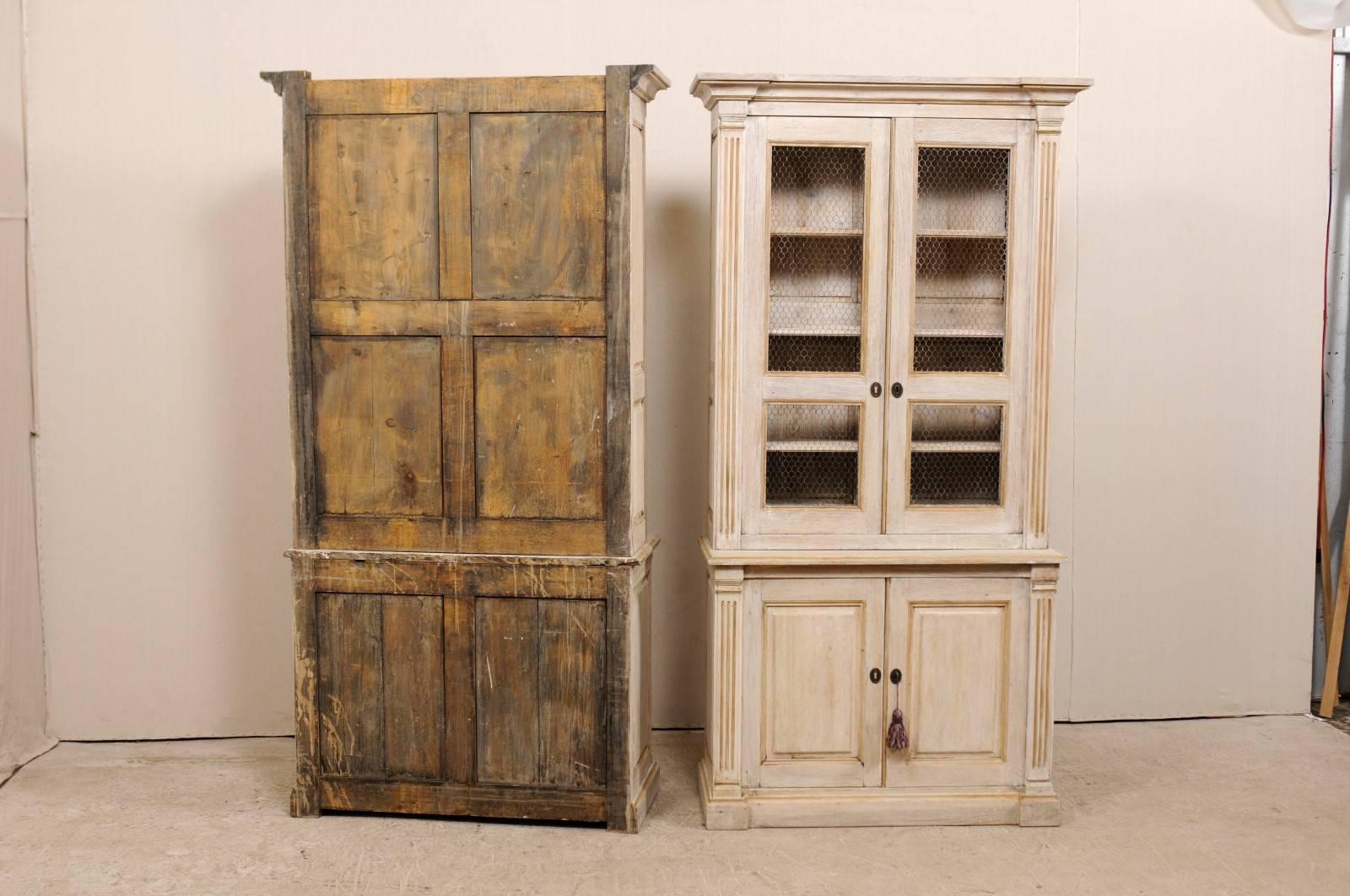 Pair of 19th Century Tall Painted Wood Cabinets with Wire on the Cabinet Doors 4