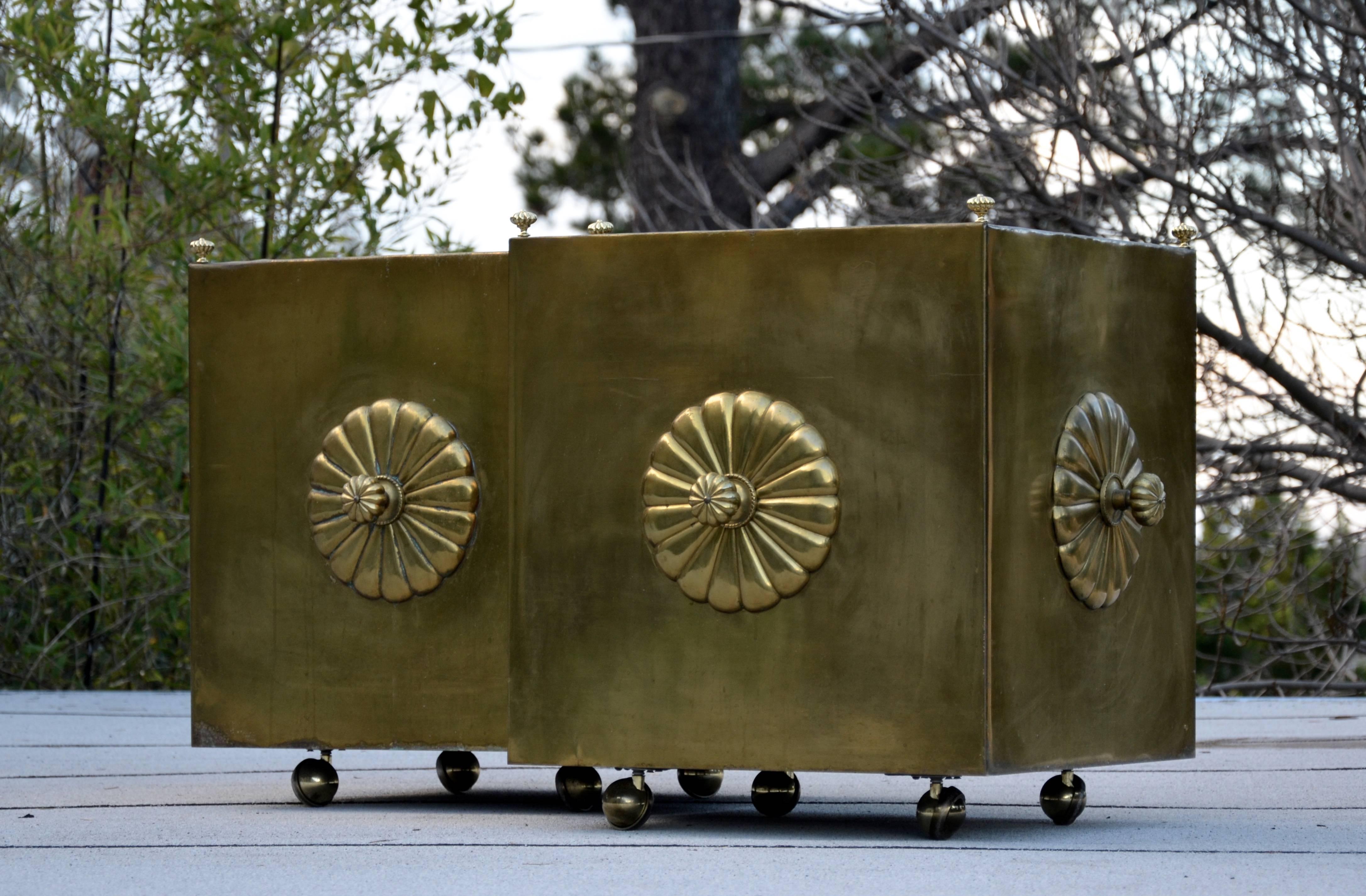 Hollywood Regency Large and Decorative Brass Planters For Sale