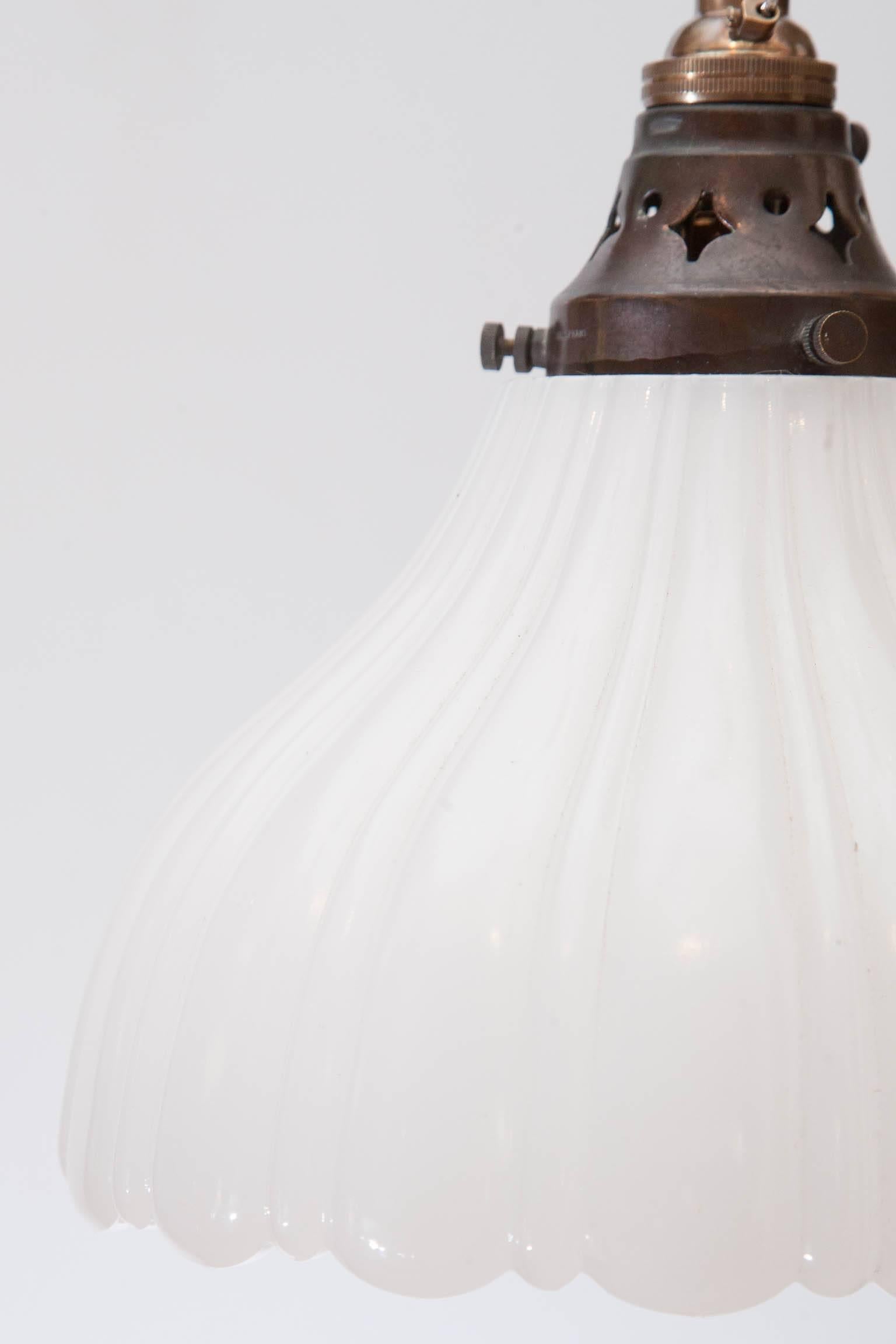 Victorian English Milk Glass Shade Hanging Light, Late 19th Century For Sale