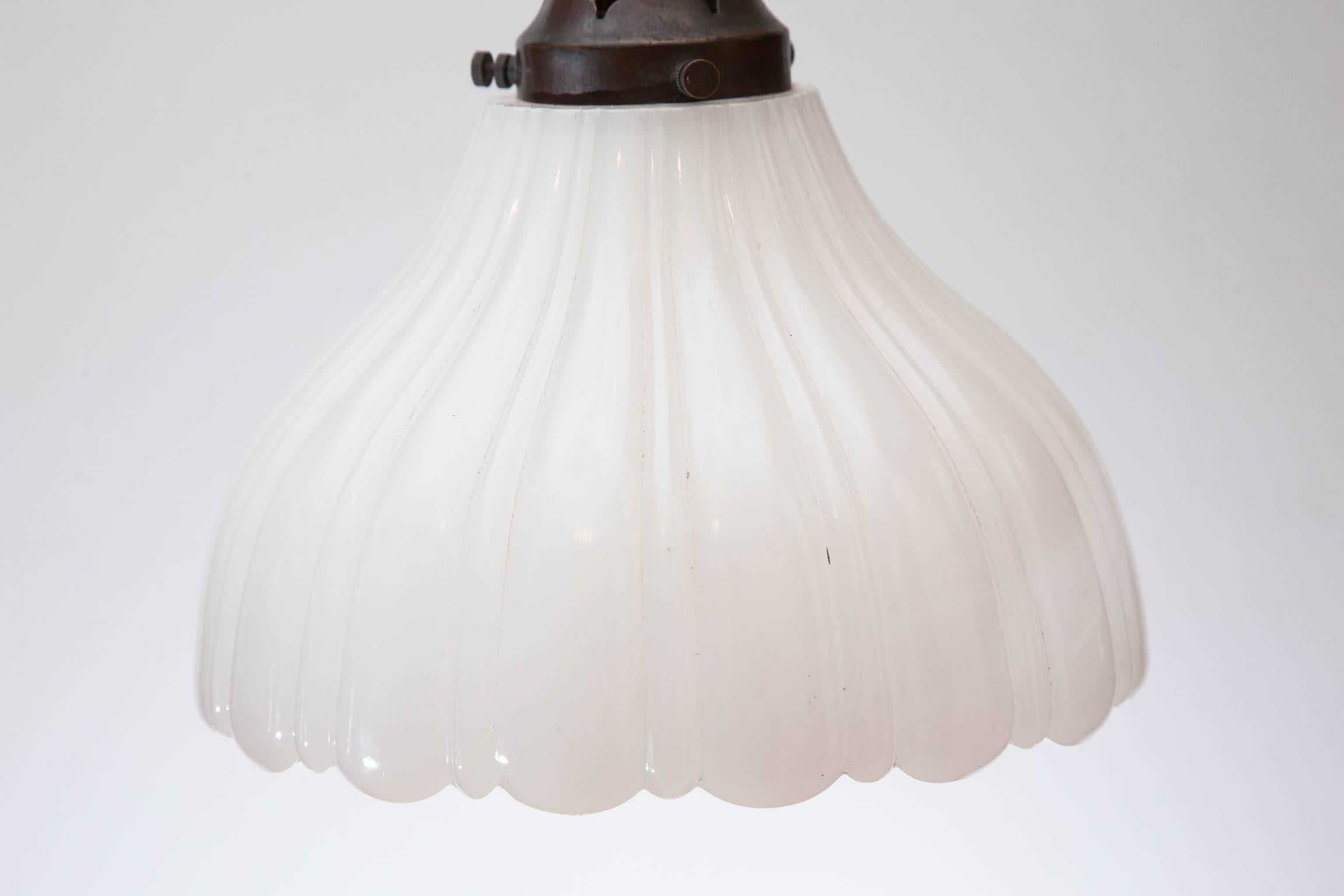 Great Britain (UK) English Milk Glass Shade Hanging Light, Late 19th Century For Sale