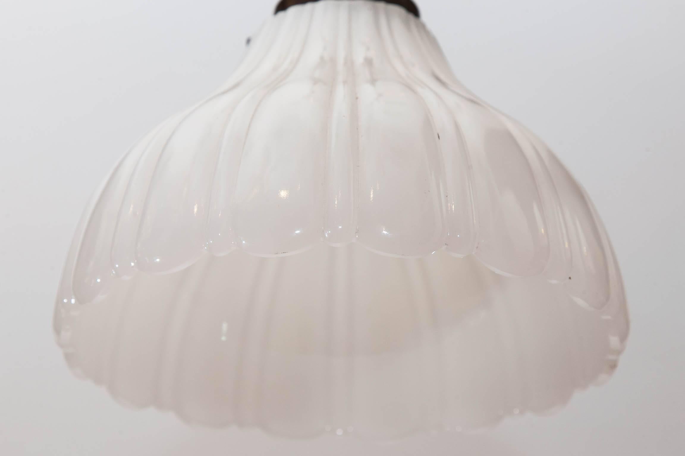 English Milk Glass Shade Hanging Light, Late 19th Century In Good Condition For Sale In London, GB