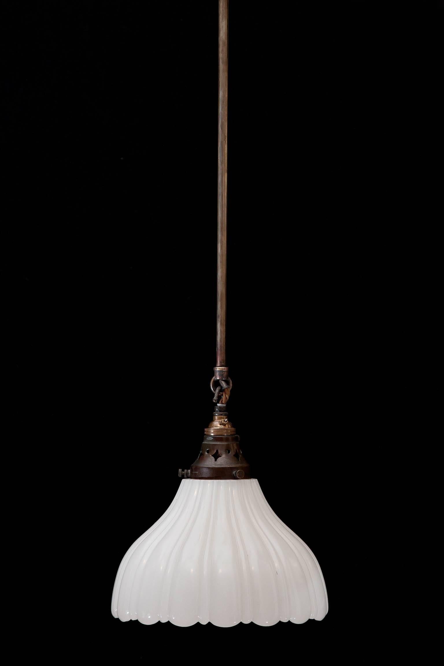 English Milk Glass Shade Hanging Light, Late 19th Century For Sale 1