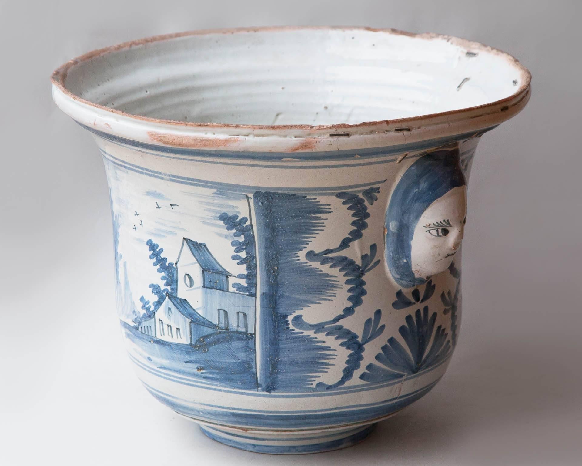 Large 18th Century Blue And White Cache Pot 4