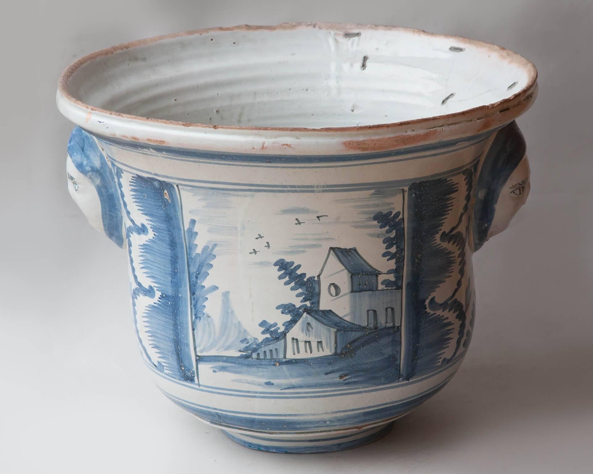 Louis XV Large 18th Century Blue And White Cache Pot