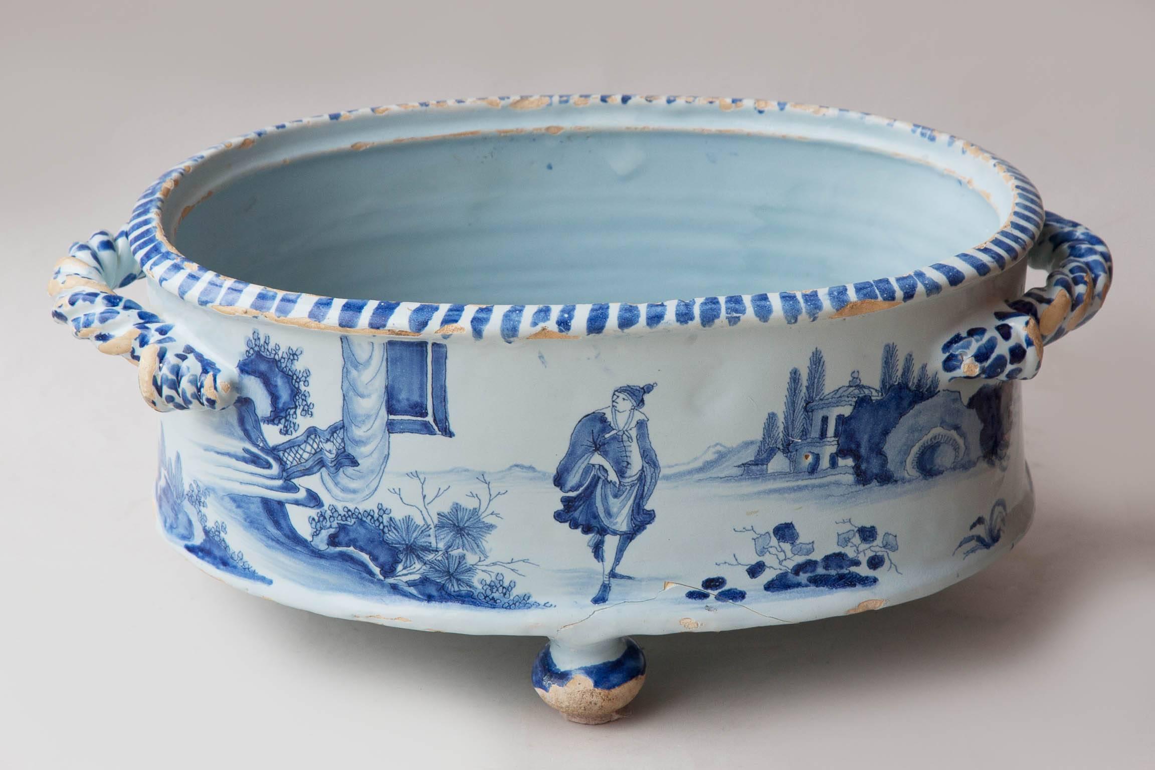 French A Rare Nevers Faience Two Handled Chinoiserie Jardiniere