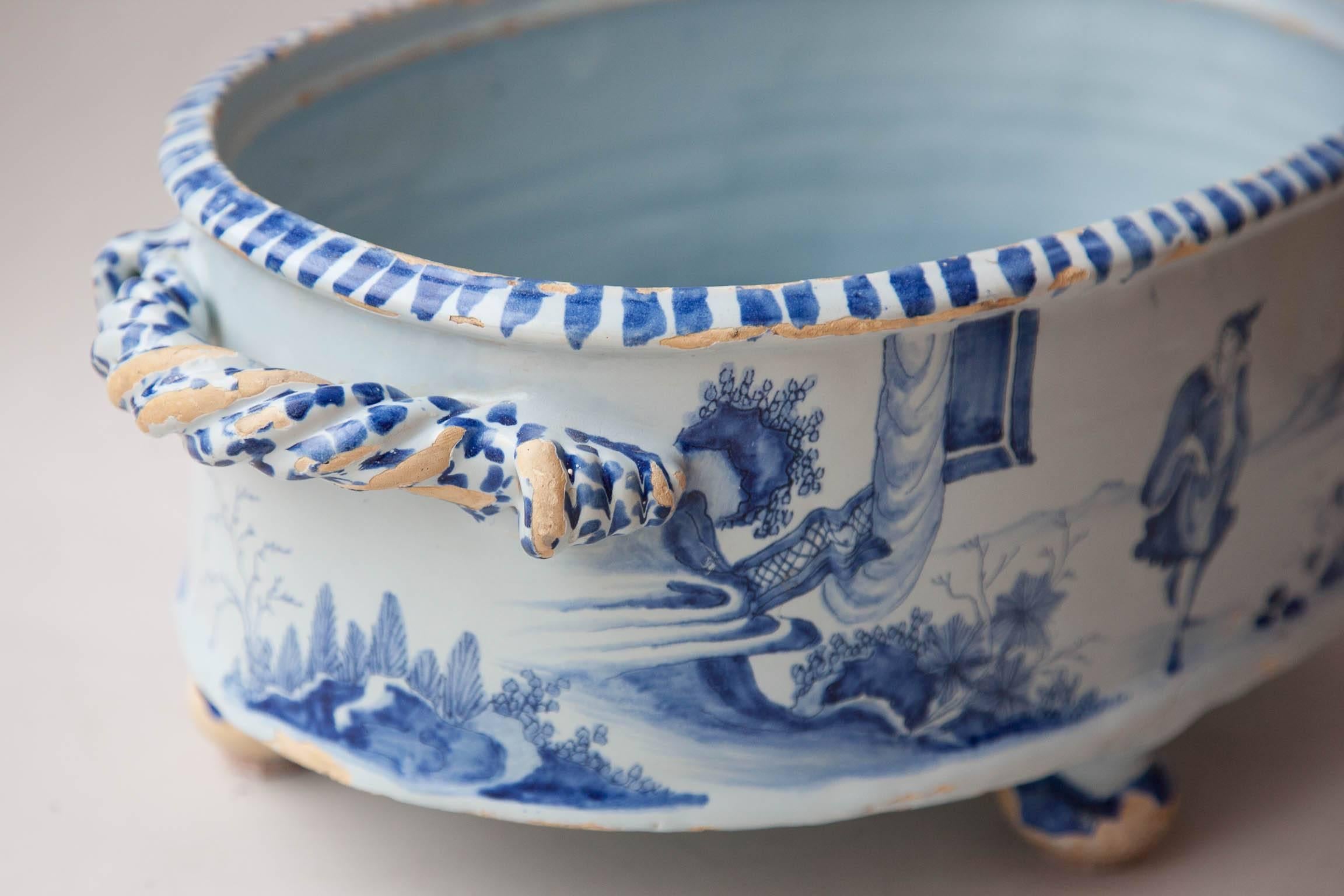 A Rare Nevers Faience Two Handled Chinoiserie Jardiniere 2